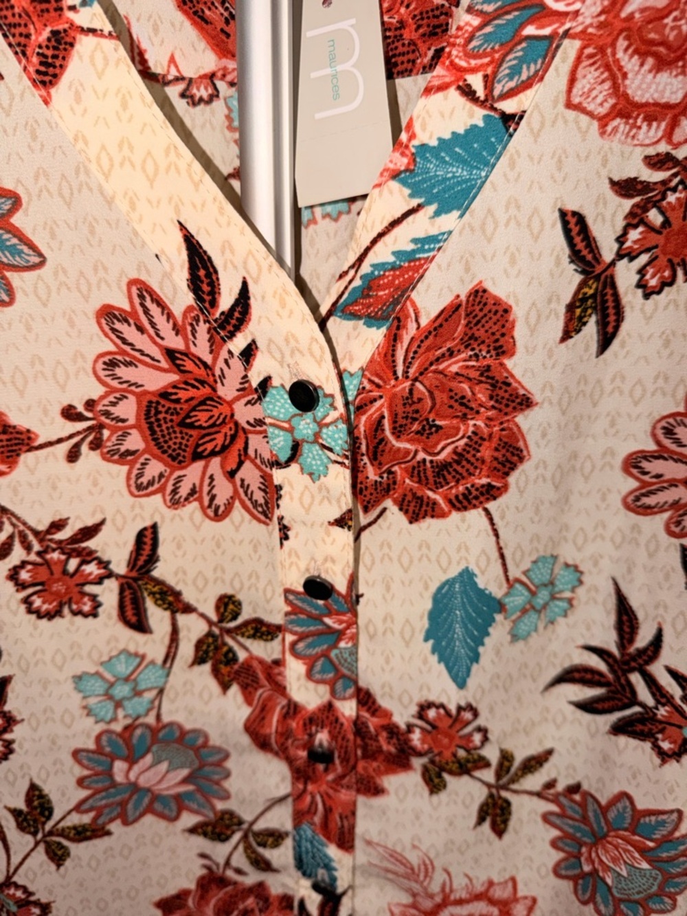 Maurices Cream Blouse with Coral & Teal Floral Print - Picture 5 of 6